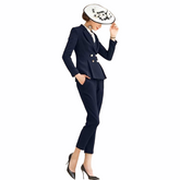 Navy Blue Business Women Blazer Pants Suits - FashionByTeresa